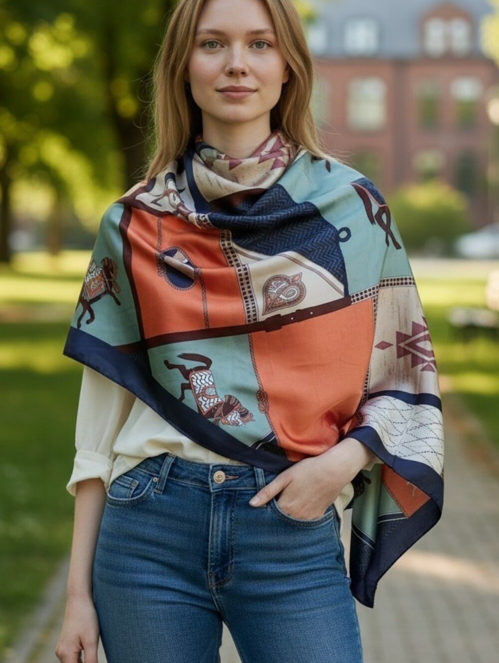 Luxury Multicolor Printed Silky Scarf - Women's Accessory
